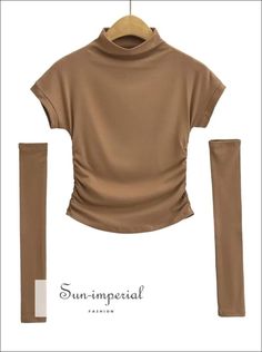 Women Turtleneck Ruched Short Sleeve Tank Top With Long Gloves Detail Sun-Imperial United States Imperial Fashion, Table S, Women Turtleneck, Street Clothing, Long Gloves, Womens Turtleneck, Street Outfit, Short Outfits, Stretch Fabric