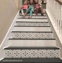 Diy Stairs Makeover, Redo Stairs, Porch Boards, Stair Riser Vinyl, Stairs Makeover Ideas, Farmhouse Stairs, Stairs Renovation, Painted Staircases, Staircase Designs