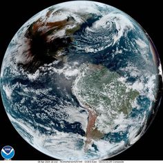 the earth as seen from space with clouds and water on it's surface, in front of a black background