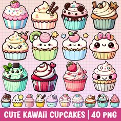 cute kawaii cupcakes and 40 png clipart for commercial use