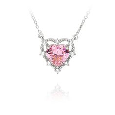 Pink Heart Dimond Necklace LIN117 Size：20mm*19mm Weigtht：6.3g Heart Shaped Necklace, Pink Heart, Diamond Necklace, Color Mixing, 18k Gold, Hoop Earrings, Pendant Necklace, Crystals, Purple