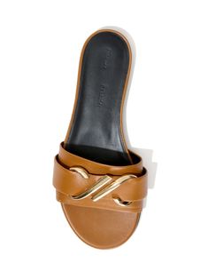 Proenza Schouler Monogram Slide Sandals leather gold-tone logo plaque open toe branded insole flat rubber sole Balloon Pants, Ladies Sandals, Clog Heels, Dolce E Gabbana, Slides Shoes, Fall Shoes, Brown Sandals, Proenza Schouler, Top Model