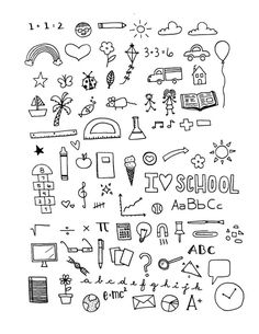 hand drawn school doodles on white paper