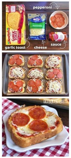 the process for making mini pizzas with pepperoni, garlic and cheese on top