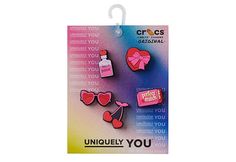 Jibbitz Lovers Men s/Women s 5 Pack Jazz up your Crocs with the Jibbitz Lovers unisex 5 Pack. Use these charms to personalize your Shoesand walk around displaying your best self without saying a word. Heart sunglasses  Love potion  Box of chocolates  Perfect Match matchbox  Heart-shaped cherries Pink Casual Shoe Charms For Gifts, Casual Pink Shoe Charms For Gifts, Pink Novelty Shoe Charms For Gifts, Pink Novelty Shoe Charms For Gift, Strawberry Soda, Pink Crocs, Box Of Chocolates, Love Potion, Rack Room