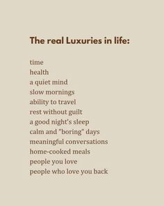 the real luxurys in life text on a beige background with an image of a woman sitting