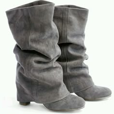 Long Boots With Heels, 00s Mode, Chloe Boots, Fold Over Boots, Chloe Shoes, Grey Boots