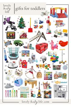 a poster with lots of toys and gifts for toddlers