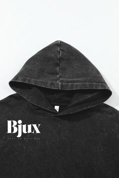 Bjux - Sophisticated Black Vintage Wash Hoodie with Kangaroo Pocket Black Trendy Hoodie With Kangaroo Pocket, Trendy Black Hoodie With Kangaroo Pocket, Black Spring Hoodie With Kangaroo Pocket, Black Sweatshirt With Pockets For Spring, Black Spring Sweatshirt With Pockets, Black Vintage, Cotton Style, Fall Autumn, Kangaroo Pocket