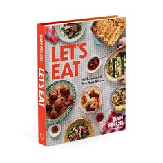 the cover of let's eat cookbook on a white background with red lettering