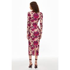 Multicolored Floral (90% Poly, 10% Spandex). Cocktail Dresses. Crew Neck. Long Sleeve. Side Zipper Closure. Shoulder to Hemline Length: 52". Made In The USA Of Imported Fabric. Pink Bodycon Dress In Elastane, Stretch Floral Print Midi Dress, Floral Print Bodycon Sheath Dress, Fitted Floral Print Elastane Dresses, Fitted Floral Print Sheath Maxi Dress, Knee-length Bodycon Floral Midi Dress, Stretch Knee-length Bodycon Dress With Floral Print, Spring Pink Elastane Midi Dress, Pink Fitted Bodycon Dress With Floral Print