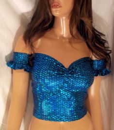 Blue Mermaid Top, Sexy Off Shoulder Top, Halloween Tops, Pretty Blouse, Beautiful Blue Tops sold by PrettiFlower on Storenvy Blue Wedding Sandals, Blue Off Shoulder Top, Halloween Tops, Bride Sandals, Halloween Mode, Mermaid Stuff, Mermaid Top, Mermaid Halloween, Mermaid Outfit