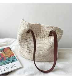 Elena Handbags Handmade Crochet Shoulder Bag Casual White Rectangular Crochet Bag, Casual White Crochet Rectangular Bag, Eco-friendly Cream Rectangular Beach Bag, White Crochet Bag With Large Capacity For Daily Use, Woven Rectangular White Bucket Bag, White Woven Shoulder Bag For Daily Use, White Woven Rectangular Bucket Bag, White Rectangular Woven Bucket Bag, White Crochet Tote Bag With Large Capacity