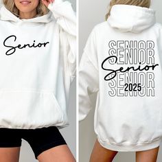 Senior 2025 Hoodie,Class of 2025 Senior Hoodie,Graduation 2025 Hoodie,Two Sided Senior 2025 Hoodie,2025 School Trip Gift,High School Gift ### About Our Products -Youth hoodies do not include drawstrings for added safety. 🚫✨ - Our garments are crafted from a blend of 50% Cotton and 50% Polyester, ensuring both comfort and durability. - The medium-to-heavy weight fabric ensures long-lasting wear. - For your convenience, a tear-away label is included. - It provides a loose, comfortable fit that ma Grad Hoodies, Hoodies Design Ideas, Senior Ideas, Class Of 2025, Senior Gifts, School Trip, Trending Products, School Gift, Youth Hoodies