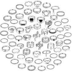 PRICES MAY VARY. ❤ Gold Rings ❤: Our gold ring set package contains 66 rings, including chunky rings, snakes rings, dome rings, signet rings, evil eyes rings, butterflies rings, flower rings, waves rings, love heart rings, black gem rings and other elements. Our ring set different stacked can form different style to suitable for garments with different occasions, so that you can enjoy fresh feel every day. The color is shining, combines the most popular style, absolutely value your money. ❤ High Boho Snake, Rings Pack, Rings Set For Women, Rings Trendy, Midi Rings Silver, Rings Boho, Silver Ring Set, Wave Ring, Evil Eye Ring