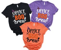 three t - shirts that say office boo crew