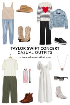 Casual Outfits for Taylor Swift Concerts | The Eras Tour Outfit Ideas | Cotton Cashmere Cat Hair Comfy Concert Outfit, Era Outfit Ideas, Concert Tips, The Eras Tour Outfit, Outfit Ideas For Moms, Eras Tour Outfit Ideas, Eras Tour Outfit