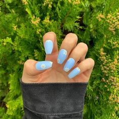 Baby Blue Nails, Daisy Nails, Acrylic Nails Coffin Short, Pastel Nails, Short Acrylic Nails, Nail Arts