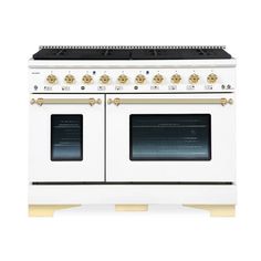 Hallman Classico 48 Inch Induction Range With Brass Trim White Oven Freestanding, Freestanding Range, Stainless Steel Backsplash, Induction Oven, Convection Cooking, Induction Range, Dual Fuel Ranges, Brass Trim, Large Oven