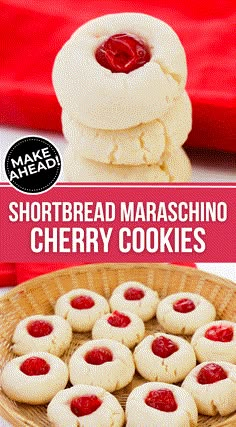 shortbread maraschino cherry cookies on a plate