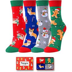 CHRISTMAS SOCKS KIDSSee our holiday socks for kids, there are delicious gingerbread, creative snowman, cute corgi and sloth waving a colored wand. Do you have a happy Christmas time in your mind? Buy the kids Christmas socks for the Christmas!SIZE & PACKING4 pairs of Christmas socks for kids come in one exclusively designed gift box. Fit for Shoe Size 10-1(Youth)/4-9 Years.GIFT IDEASKids Christmas socks boys, kids Christmas socks girls. Eliminate the need to sort and pair-up, suit for kid's Fuzzy Socks Gift, Kids Secret Santa, Novelty Christmas Gifts, Best Secret Santa Gifts, Stocking Socks, Santa Socks, Christmas Wedding Gifts, Holiday Socks, Christmas Pet