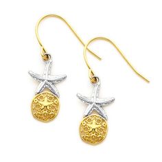 14K gold Two-tone Starfish & Sand dollar Earring on Fish Hook Wire. Sand Dollar Earrings, Kids Rings, Baby Jewelry, Gold Baby, Sand Dollar, Matching Necklaces, Engraved Rings, Fish Hook, Starfish