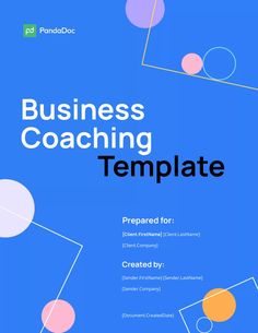 business coaching template with colorful circles and lines on blue background, in the middle of an image