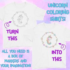 Unicorn Shirt, Coloring Shirts, Unicorn Birthday, Unicorn Party, Birthday Girl Shirt, Unicorn Shirt Girl, Unicorn Shirt Women, Unicorn Gift When you add this to your cart to purchase, choose your shirt type, size range, and choose whether to add a name or not. ***In the Notes to Coloring Shirts, Unicorn Shirt, Shirt Girl, Birthday Girl Shirt, Birthday Tee