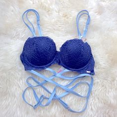 Date Push Up Limited Edition Blue Push-up Bra With Removable Pads, Blue Push-up Bra With Adjustable Straps, Blue Push-up Bra With Lined Body, Light Blue Push-up Bra, Bra Art, Vs Pink Bras, Victoria Secret Pink Bras, Vs Bras, Crop Bra