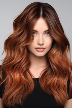 Embrace a bold and vibrant approach to fall hair colors with the cascade of warm rusted copper tones flowing from a brunette base. This style is a choice for those who want their hair color to make a statement this autumn. Click here to check out more balayage hair colors for fall to upgrade your look. Hair Color Ideas For Reddish Brown Hair, Spring Copper Hair Color, Spiced Ginger Hair, Cooper Bayalage, Bright Copper Hair Balayage, Copper Toned Balayage, Ombre Copper Hair, Lived In Copper Hair, Copper Hair Balayage Brunettes