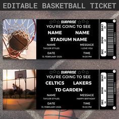 two basketball ticket templates with photos and text