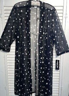 New Plus Size 3X Black Open Cardigan Jacket Kimono Ivory Dot  Mesh Topper  | eBay Polka Dot Long Sleeve Winter Outerwear, Casual Polka Dot Outerwear For Spring, Kimono Duster, Brands Outlet, Fabulous Fashion, Open Cardigan, Cardigan Jacket, Sweater Outfits, Polka Dot