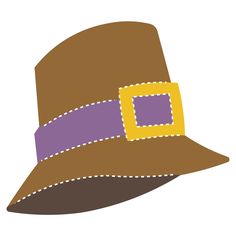 a brown hat with a purple band around the brim and yellow buckle on it