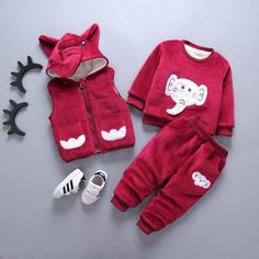 Boy's Clothing Elephant 1 / 3M 3 Piece Cartoon Sweater Set Cartoon Coat, Cartoon Sweater, Childrens Clothes Boys, Pull Bebe, Winter Suit, Matching Sweatshirts, Suit Style, Jogging Pants, Warm Sweaters