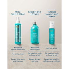 Intense Smoothing Serum by Moroccanoil. A nourishing styling serum that boosts shine, reduces puffiness, and controls extreme frizz for up to 72 hours.* Achieve polished, ultra-smooth curly or straight looks with this nourishing styling serum. The highly concentrated formula provides instant slip for easier brush glide and effortless styling and includes conditioning argan oil to boost softness and shine. Ideal for the unique needs of coarse, dull, or extremely frizzy hair. Reduces unwanted volu Control Frizzy Hair, Eyelash Primer, Eyelash Conditioner, Tinted Eyebrow Gel, Eyebrow Serum, Spray Lotion, Eyelash Serum, Oil Cleanser, Styling Cream