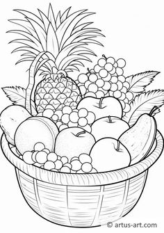 Free Printable Animal Coloring Pages Fruit Basket Drawing, Nature Coloring Pages, Modele Zentangle, Drawing Fruit, Fruit Coloring, Free Coloring Pages For Kids, Dragon Zodiac, Basket Drawing