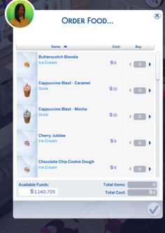 the order food menu on an iphone