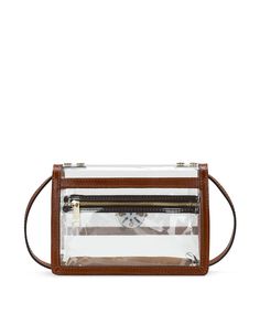 Lots of occasions now call for clear bags. From concerts to stadiums to museums, Patricia has proven that clear doesn't have to be ho hum, and the Consilina Clear Bag is crafted like our iconic Consilina Crossbody. With a floret twist-lock closure, it is a great styling choice even if clear isn't a necessity. The full-grain leather strap is adjustable and detachable, so you've got carrrying options. 100% PVC, 100% full-grain leather trim Interior: faux suede lining, 100% polyester at bottom of bag Exterior: 1 rear zip pocket, leather trim with burned edge finish Twist-lock closure Signature brushed metal hardware, heavy handcrafted stitching Dimensions: 9 1/8"(W) x 7"(H) x 2 7/8"(D) Strap drop: 22 1/2" - 25 1/2" Clear Crossbody Satchel With Clear Strap, Clear Shoulder Bag With Detachable Strap For Travel, Clear Travel Bag With Detachable Strap, Clear Rectangular Bag With Detachable Strap, Clear Crossbody Bag With Removable Pouch, Rectangular Shoulder Bag With Clear Strap And Plastic, Clear Satchel With Clear Strap For Travel, Rectangular Clear Plastic Shoulder Bag With Clear Strap, Clear Travel Satchel With Clear Strap