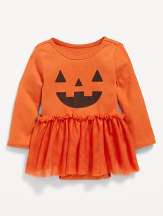 crew neck long sleeves halloween themed graphic at front snaps at inseam flared tutu skirt bodysuit has snug fitmachine wash according to the care instruction label Spooky One First Birthday Girl Outfit, Halloween Long Sleeve Onesie For Playtime, Toddler Halloween Outfits, Baby Girl Halloween Outfit, Baby Halloween Outfits, Pumpkin Costume, Navy Baby, Toddler Halloween, Future Mom