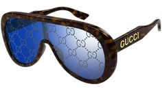 Gucci Fashion Inspired sunglasses model GG1370S shield acetate frame color code 002 shiny classic havana with havana temple and solid blue lens. Eclectic Contemporary, Logo Sunglasses, Logo Azul, Chloe Kids, Blue Lens, Sunglasses Logo, Sunglasses Model, Gucci Eyewear, Shield Logo