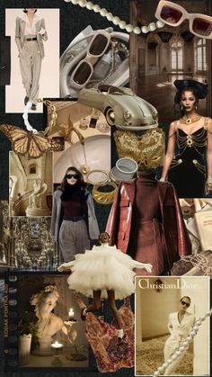 a collage of vintage fashion and accessories