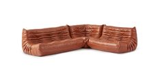 a brown leather sectional sofa on white background