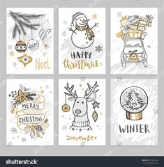 six christmas cards with hand drawn designs