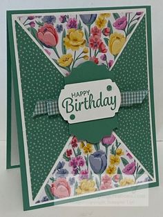 a happy birthday card with flowers on the front and green background, which says happy birthday