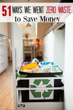 an open refrigerator with the words, 51 ways we went zero waste to save money