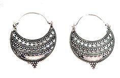 A beautiful Handmade Chandbali designed by me and then translated into a breathtaking pair of earrings. These are 1.25 inch wide and 2 inch in length, These earrings are created in brass and then silver plated Ear wire is hypoallergenic stainless steel A real beauty to wear and enjoy. Get a fusion of tradition and art in this exquisite piece. Thank you for your support for my work. Go back to Storefront Taneesijewelry.etsy.com View my Entire STERLING SILVER EARRINGS Collection at https://www.ets Silver Bollywood Hoop Earrings With Intricate Design, Bollywood Style Intricate Silver Hoop Earrings, Ornate Chandbali Earrings For Festival, Silver Chandbalis For Festival, Bohemian Round Chandbalis For Pierced Ears, Festive Silver Bohemian Hoop Earrings, Festive Bohemian Silver Hoop Earrings, Silver Bollywood Chandbalis For Pierced Ears, Traditional Silver Crescent Earrings