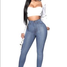 New Fashion Nova Classic High Waist Skinny Jeans - Light Blue Wash Blue High Waist Tops For Day Out, Blue Tops For Day Out, Casual Slim Fit Blue Top, High-waist Light Blue Denim Jeans, Tight High-waist Blue Jeans, Fashion Nova Baggy Jeans, Non-stretch High Rise Light Blue Jeans, Blue Jeans Fashion Nova, Fashion Nova Jeans