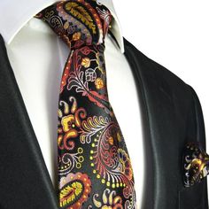 Red, Yellow and Black Paisley Formal Silk Tie and Accessories Luxury Classic Paisley Print Ties, Elegant Multicolor Standard Tie, Classic Multicolor Suit And Tie Accessories For Business, Multicolor Paisley Print Suit And Tie Accessories For Business, Elegant Multicolor Paisley Print Ties, Elegant Multicolor Formal Suit And Tie Accessories, Elegant Multicolor Suit And Tie Accessories For Formal Occasions, Elegant Multicolor Paisley Print Suit And Tie Accessories, Formal Multicolor Paisley Suit And Tie Accessories