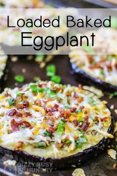 loaded baked eggplant on a baking sheet