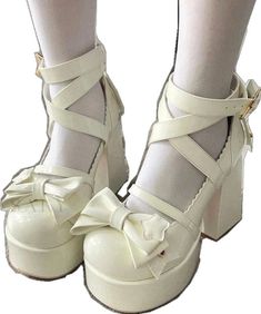 Cute Closed Toe Platform Heels, Cute Platform Heels With Round Toe, Spring Lace-up Mary Jane Heels, Summer Ankle-high Mary Jane Heels, Cute Spring Heels With Round Toe, Kawaii Platform Heels With Round Toe, Cute Synthetic Heels, Cute High Heel Platform Heels, Cute High Heel Shoes For Spring